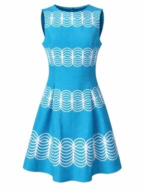 Just Taylor Blue White Fit Flare Dress Retro Mod Preppy Coastal Chic 10